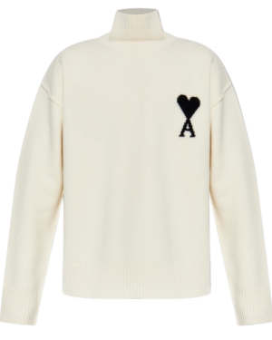 FUNNEL NECK SWEATER WITH CONTRASTED AMI DE COEUR