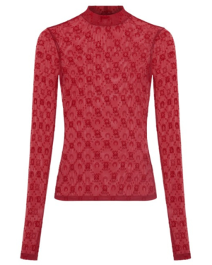 MOONOGRAM MESH FLOCK LS HIGHNECK TOP