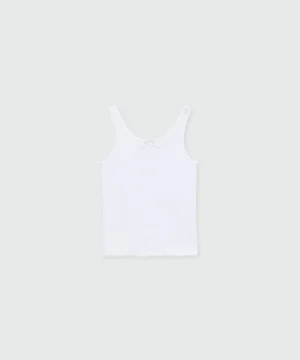 White ribbed cotton top with lace trim and bow detail