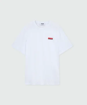 White short-sleeve cotton jersey T-shirt with chest print