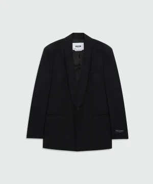 Black double-breasted wool jacket with shawl lapels
