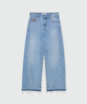 Light stone-washed five-pocket denim trousers with balloon leg