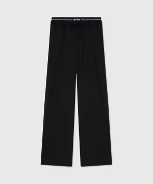 Black wool trousers with logo elasticated waistband