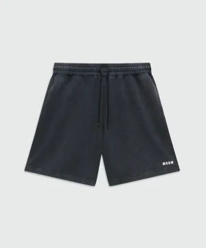 Anthracite grey cotton fleece Bermuda shorts with marbled wash