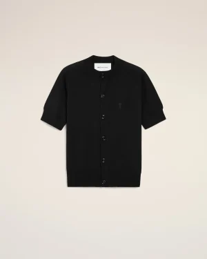 BLACK WOOL SHORT SLEEVES AMI DE COEUR CARDIGAN