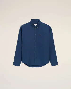 BLUE COTTON BOXY EMBROIDERED AMI DE COEUR SHIRT