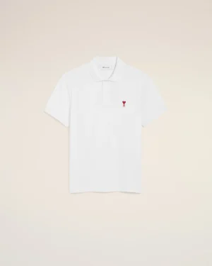WHITE COTTON RED AMI DE COEUR POLO SHIRT