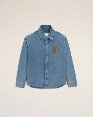 BLUE COTTON KNITTED AMI DE COEUR OVERSHIRT