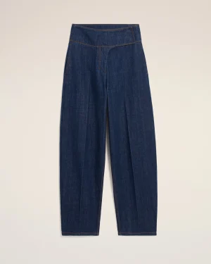BLUE COTTON WRAPPED BELTED BALLON FIT JEANS