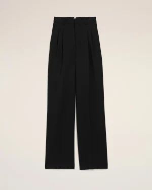 BLACK NEW WOOL HIGH WAIST WIDE TROUSERS
