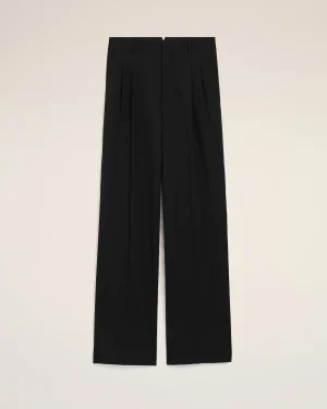 BLACK NEW WOOL LOW WAIST WIDE TROUSERS