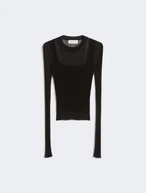 Trompe l'oeil viscose jumper - black