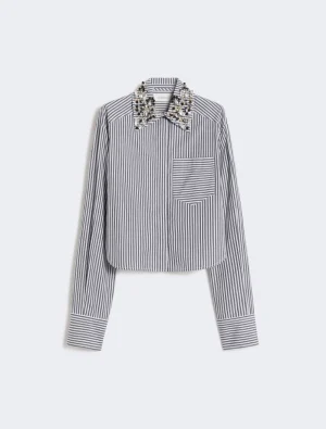 Striped poplin cropped shirt