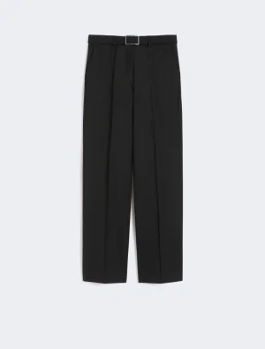 Wide-fit stretch wool gabardine trousers