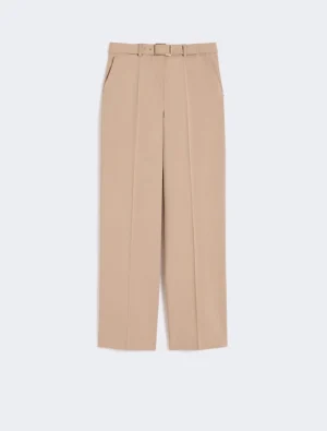 Wide-fit stretch wool gabardine trousers