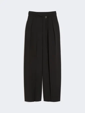 Wide-fit stretch wool trousers