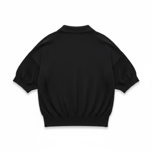 Back view of a black cropped short-sleeve top with ribbed hem and cuffs.