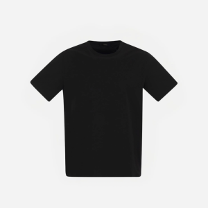 Black short-sleeve crewneck T-shirt on a light background