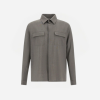 Untitled design - 2 - New Trend Gray button-up shirt-jacket with two flap chest pockets and a classic collar, long sleeves.