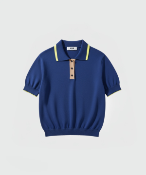 BLUE WOOL POLO SHIRT WITH DOUBLE-EDGE TRIM