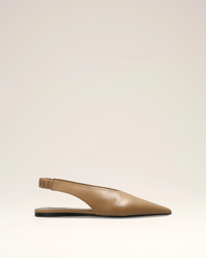 BEIGE LAMB LEATHER POINTED TOE SLINGBACKS