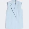 Light blue sleeveless blazer vest with notched lapels and two front pockets