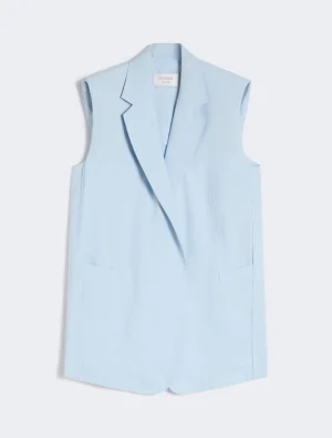 Light blue sleeveless blazer vest with notched lapels and two front pockets