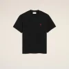 Black short-sleeve T-shirt with a small red heart and an 'A' emblem on the left chest.