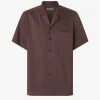 IMG_1572 - New Trend Brown short-sleeve button-down shirt with a single chest pocket and front buttons