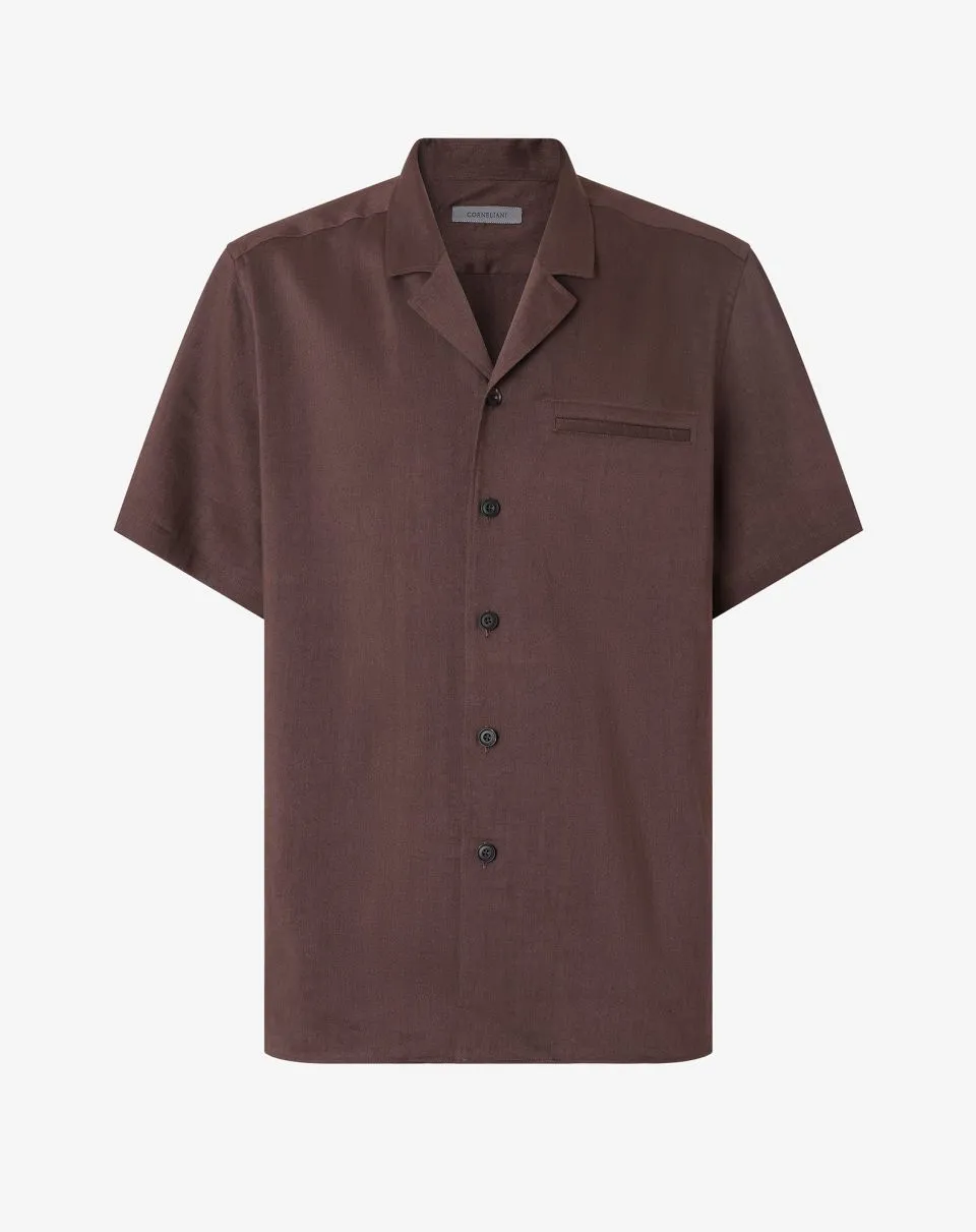 IMG_1572 - New Trend Brown short-sleeve button-down shirt with a single chest pocket and front buttons