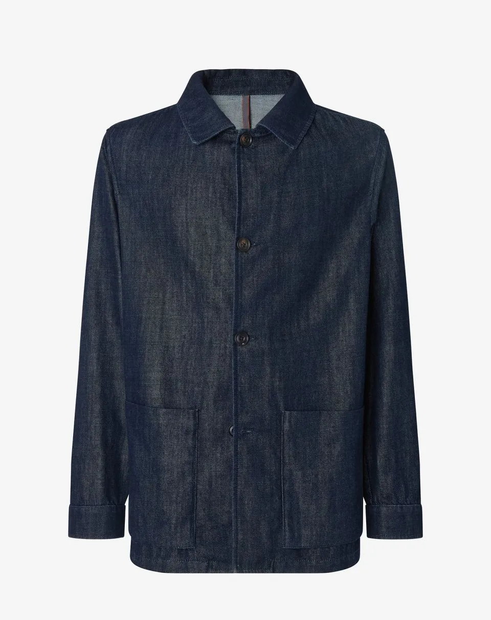 IMG_1576 - New Trend Dark indigo denim jacket with button-front closure, classic collar, and two large patch pockets at the hips l up.