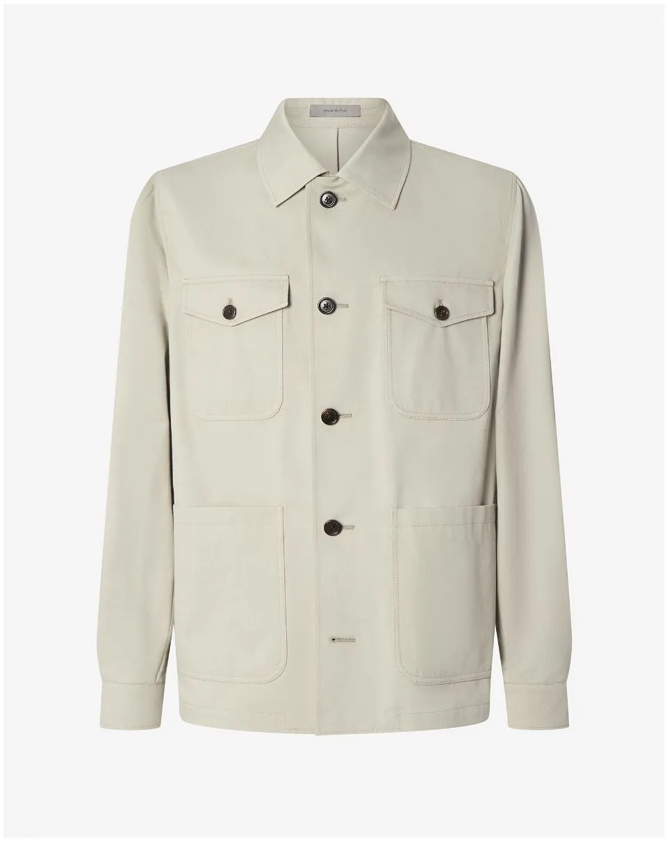 IMG_1582 - New Trend Beige button-front utility jacket with four pockets and dark brown buttons.