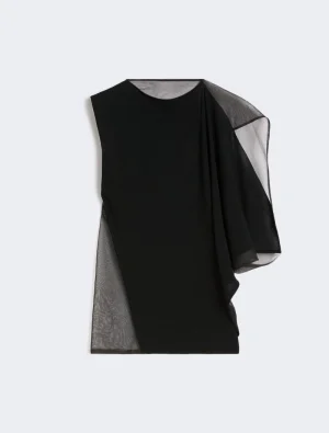 Stretch viscose asymmetrical top - black