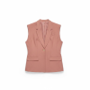 Pink sleeveless blazer with notched lapels, single button, and two front flap pockets; pink lining visible inside.