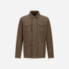 Brown utility jacket with four front pockets and button closures, chest pockets with flaps and a stand-up collar.