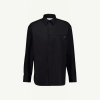 Black long-sleeve button-down shirt with a left chest pocket on a light background