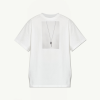 White T-shirt with a grayscale image of a pendant necklace centered on the chest area.