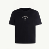Black short-sleeve T-shirt with a small white Margiela 6 logo centered on the chest