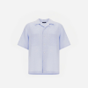 Light blue short-sleeve button-up shirt with a collar and two chest pockets