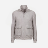Light gray checkered zip-up jacket with stand collar and two front pockets