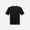 Black short-sleeve T-shirt on a white background.
