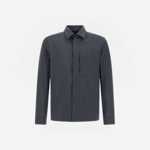 Dark gray button-down shirt with a single chest pocket and long sleeves, plain front.