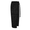 Long black scarf with a subtle repeating geometric pattern, hanging vertically.