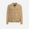 Untitled design - New Trend Beige button-front utility jacket with four pockets displayed on a white background, front view.