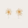 Two gold wire dandelion-like sculptures on a pale background, with thin stems and spiky blooms.
