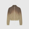 Untitled design - New Trend Brown gradient zip-up jacket shown from the front, with a pale zipper, ribbed cuffs, and a subtle repeating pattern across the fabric.