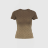 Untitled design - New Trend Brown short-sleeve T-shirt with a subtle crescent pattern, displayed on a gradient-toned torso form.