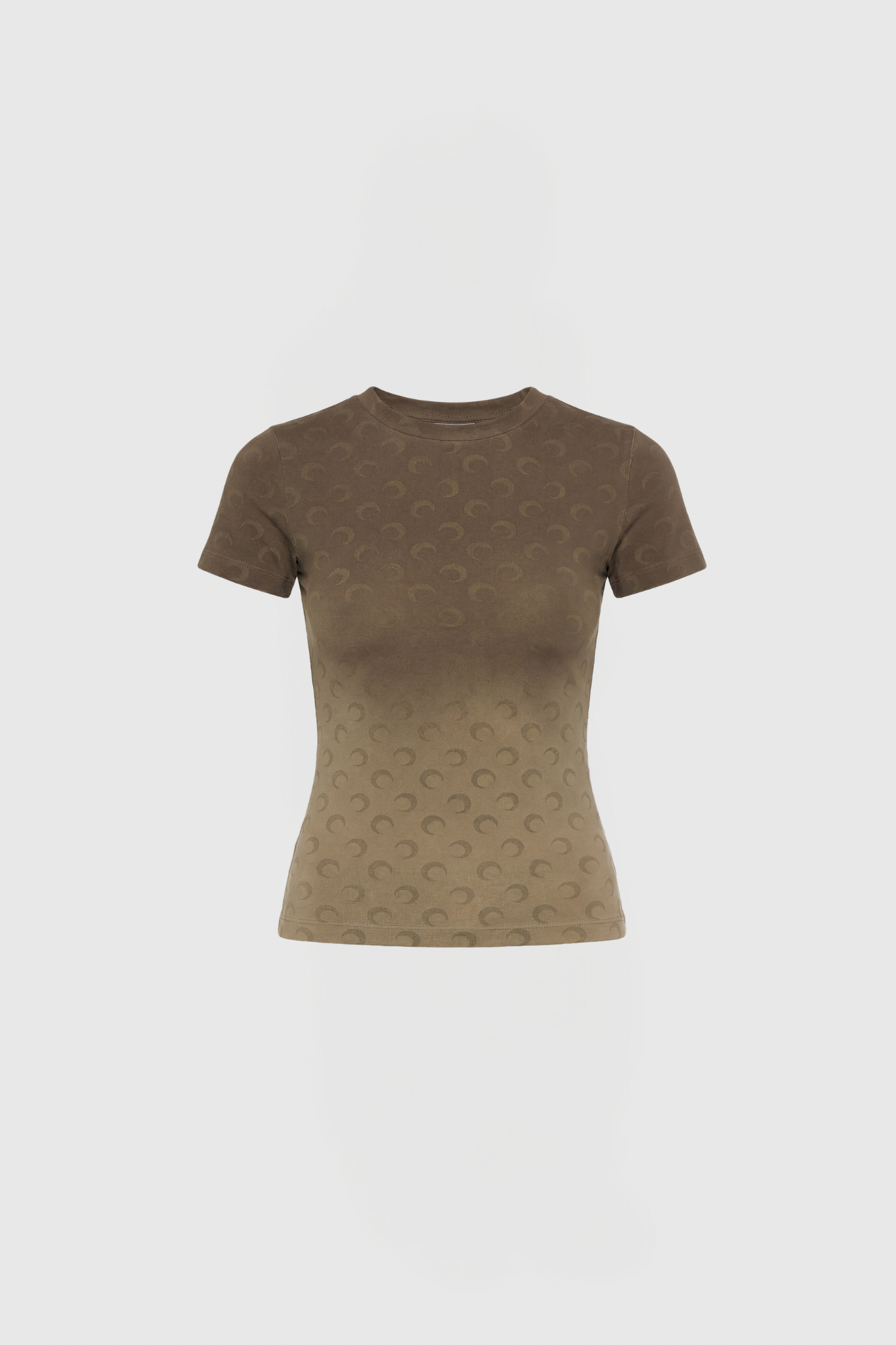 Untitled design - New Trend Brown short-sleeve T-shirt with a subtle crescent pattern, displayed on a gradient-toned torso form.