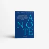 Blue hardcover notebook titled 'A NOTE' from Printworks with large cyan letters and an inspirational quote on the cover.