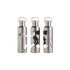 Untitled design - 1 - New Trend Triptych illustration of a girl running across three stainless steel water bottles, reaching for a cake on the left.